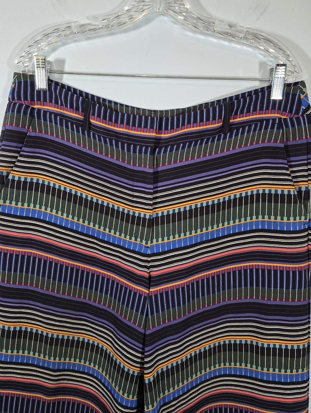LOFT Striped Wide Leg Cropped Trousers Size 12 High Rise Work Pants Chic - Picture 2 of 8